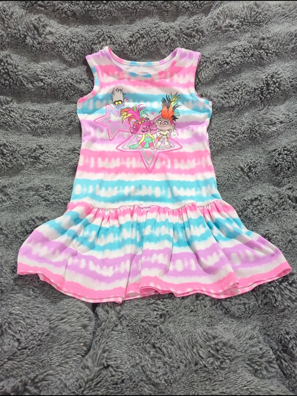 Girls Pink & Blue Tie-Dye Trolls Sleeveless Dress